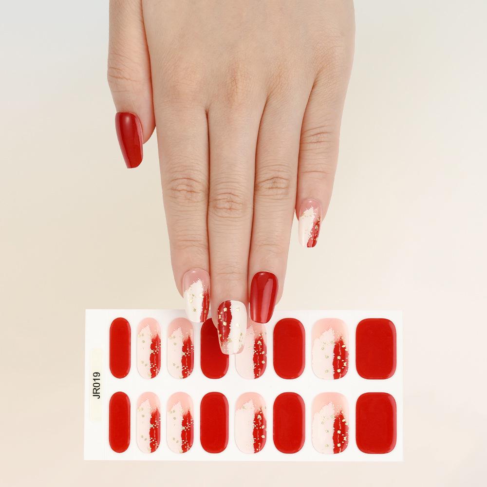 New Semi-Cured UV Gel Nail Stickers - 16 Finger Set with Light Therapy Curing Lamp for Full Nail Coverage