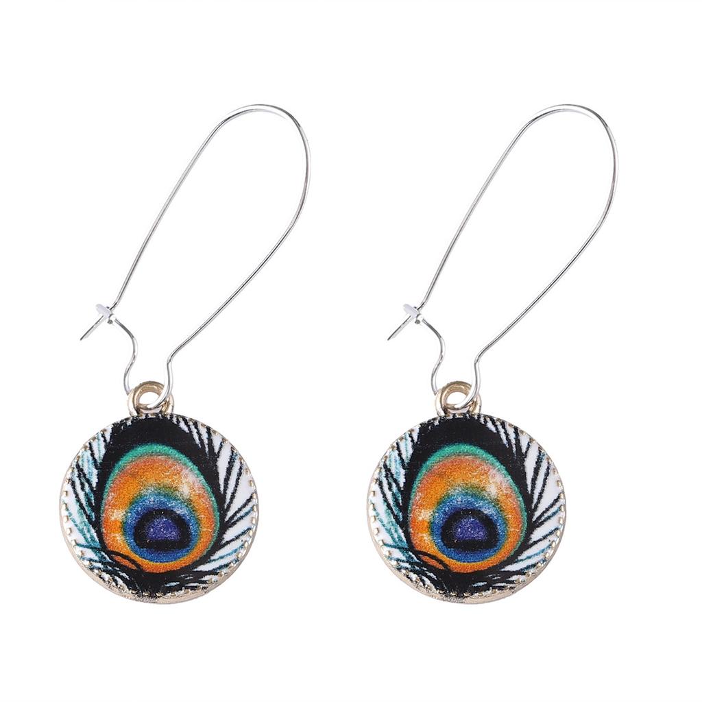 New Retro Peacock Feather Pattern Pendant Earrings Bohemian Niche Simple Jewelry