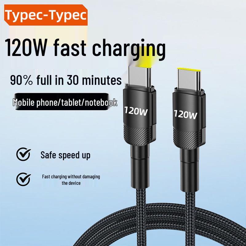 PD120W Dual Type-C Fast Charging Cable for Huawei & Apple 15/16 Laptop & Phone