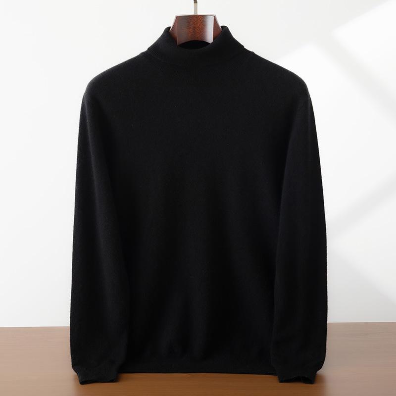 New cashmere sweater high lapel neck pullover solid color loose knitting