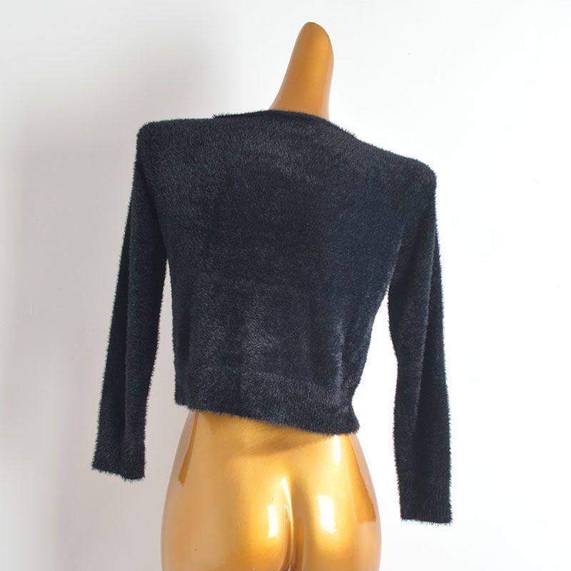 French Simplicity Pure Color Imitation Mink Round Neck Single Breasted Knitting Cardigan Women's Clothes Fall Slim Fit Short Long Sleeve Top