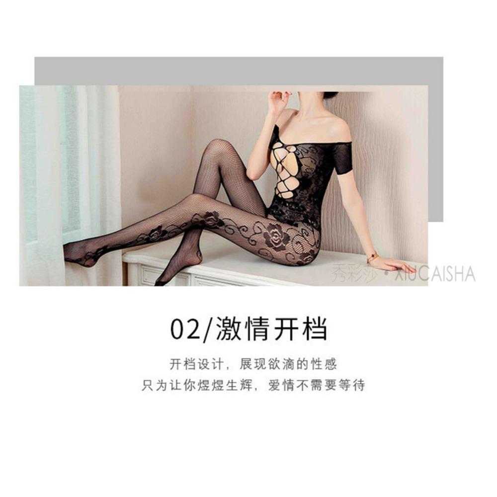 Sexy Perspective Full Body Black Silk Open Crotch Free One-piece Socks Erotic Underwear Seduction One-piece Stockings Net Socks Pajamas Women