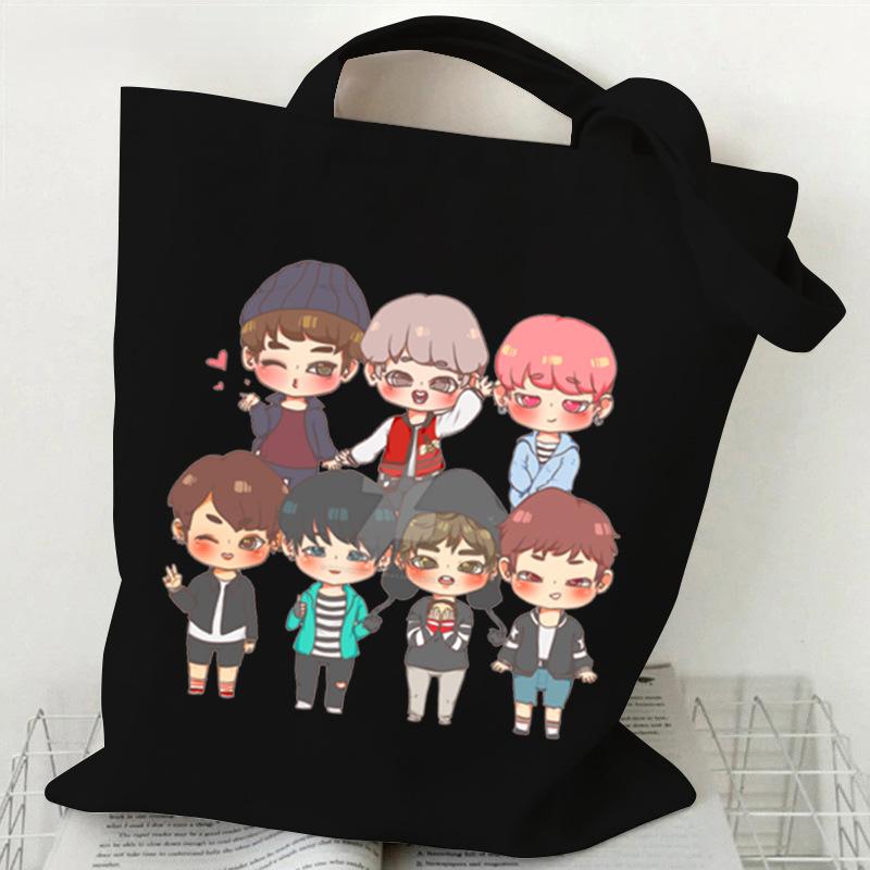 Korean Style Cartoon Print Tote Bag for Women Men Large Capacity Oxford Cloth Shoulder Crossbody Bag Fashionable Commute Backpack KTB