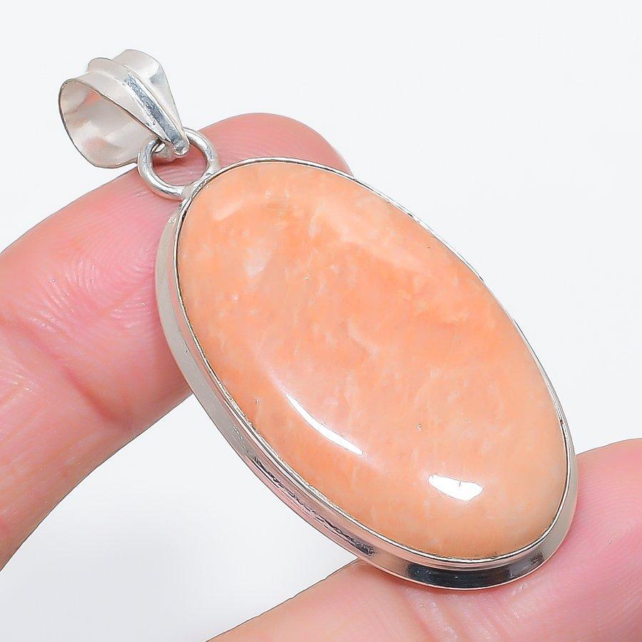 Natural Orange Aventurine 925 Sterling Silver Jewelry Pendant 2.17" V0d02