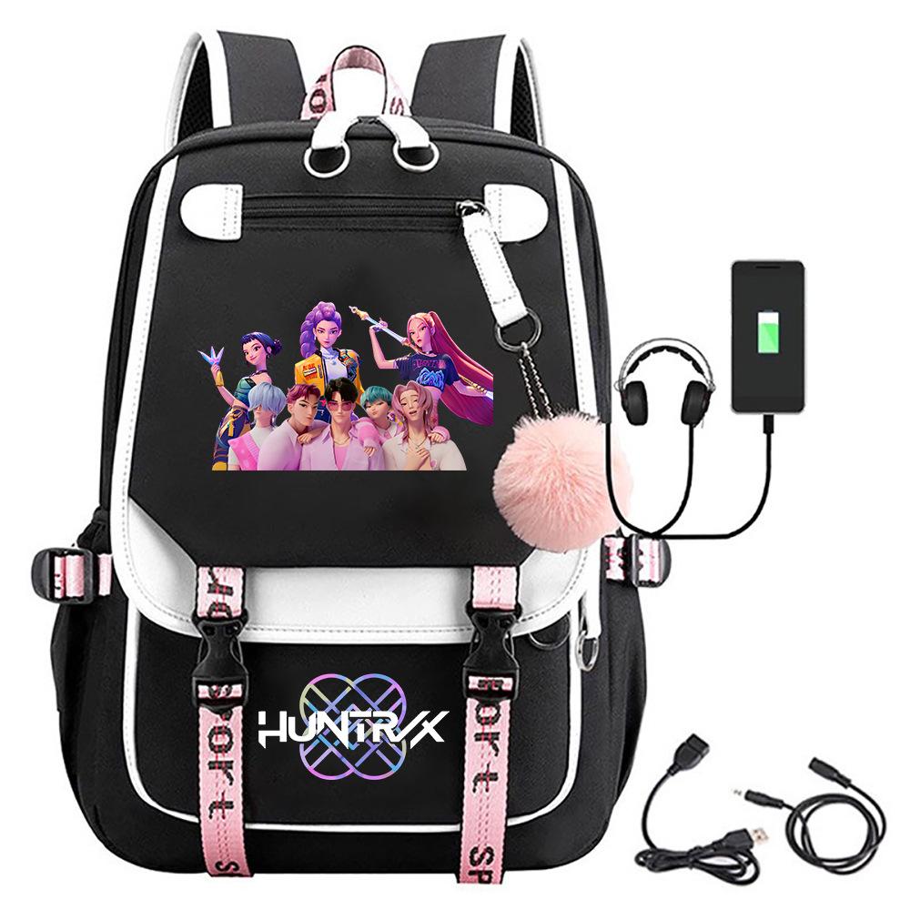 K-pop Demon Hunter Girl Group Backpack with Pompom - School and Campus Edition