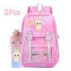 2Pcs/set Cute Printed Backpack with 750Ml Outdoor Sports Water Bottle Student Girl Boy Schoolbag Large Capacity Travel Bag Gift