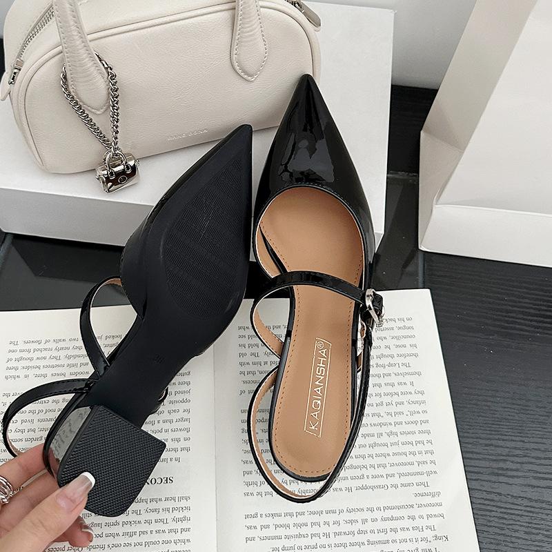 Sexy Pointed Toe Patent Leather Women Pumps Chunky Square Heel Front Rear Strap Mules Sandals Elegant Party Wedding Bridal Shoes