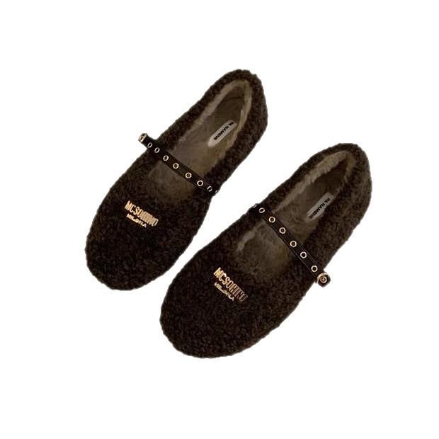 2025 autumn new retro flat-soled soft-soled fluffy shoes for women to wear autumn and winter velvet cotton shoes Mary Jane shoes