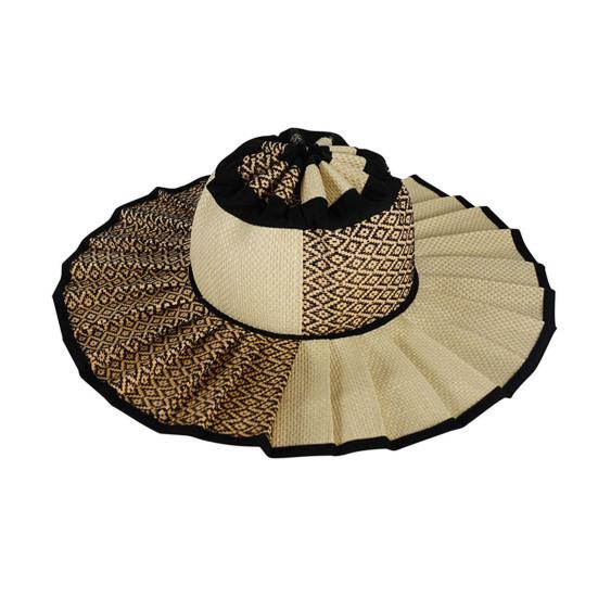 Women Straw Hat Plaid Print Summer Foldable Hat Wide Brim UV Protection Lightweight Breathable Beach Sun Hat