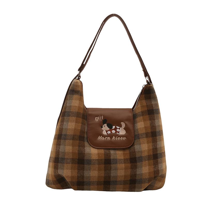 

Version cartoon puppy backpack bag women s new college plaid tote bag versatile largecapacity shoulder bag