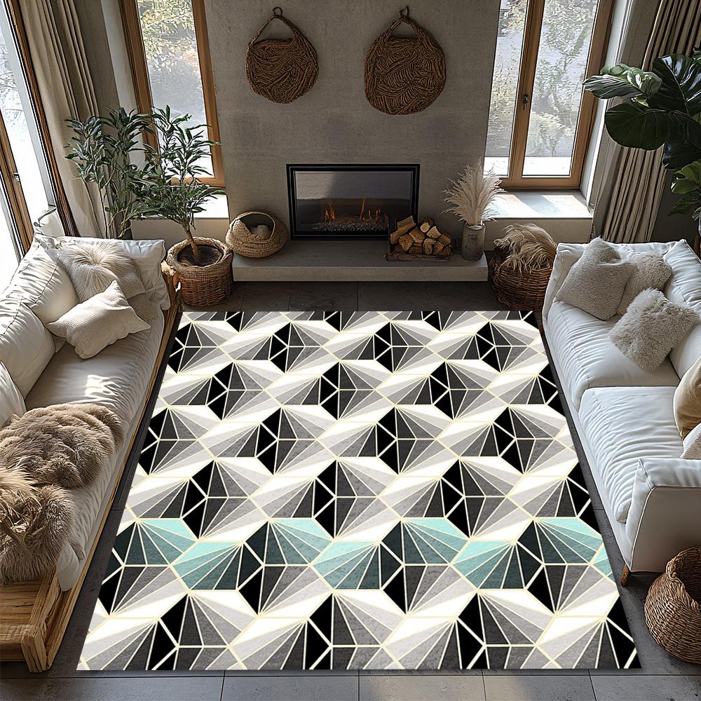 Geometric Area Rug Modern Abstract Carpet Living Room Decor Non Slip Floor Mat Washable Indoor Outdoor Home Accent