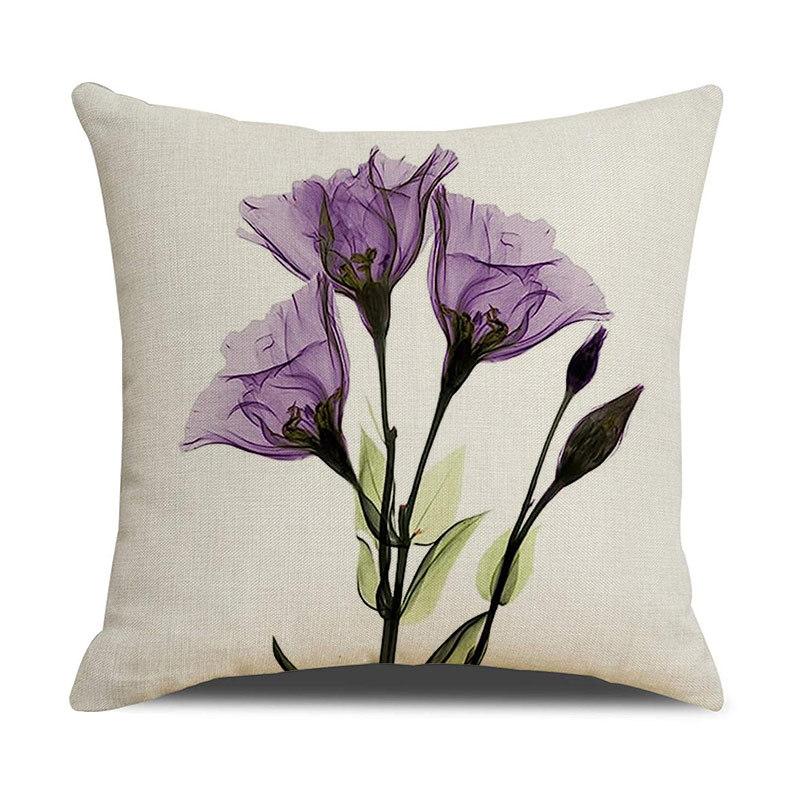 Light Luxury Plant Floral Linen Pillowcase Purple Tulip Digital Print Pillowcase Sofa