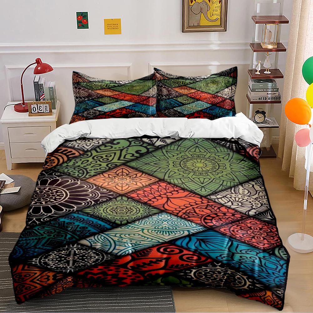Mandala Pattern Colorful Quilt Cover Set Bedding Set (1 Duvet Cover, 2 Pillowcases, Duvet Not Included)