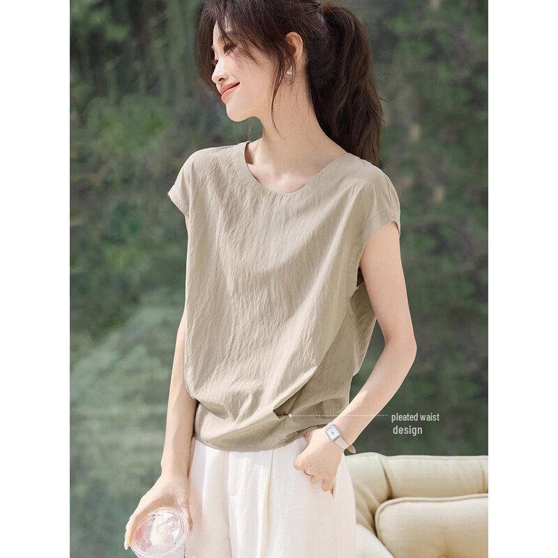 Women s Casual Back-Slit Waist-Cinching Blouse L пыльно-зеленый