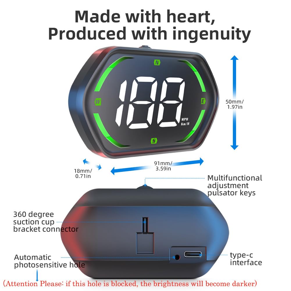 Universal GPS Speedometer HUD For Cars - 2025 New Head Up Display With MPH/KMH, Overspeed Alarm, Fatigue Alert, Large LED Font, Plug & Play USB, Auto