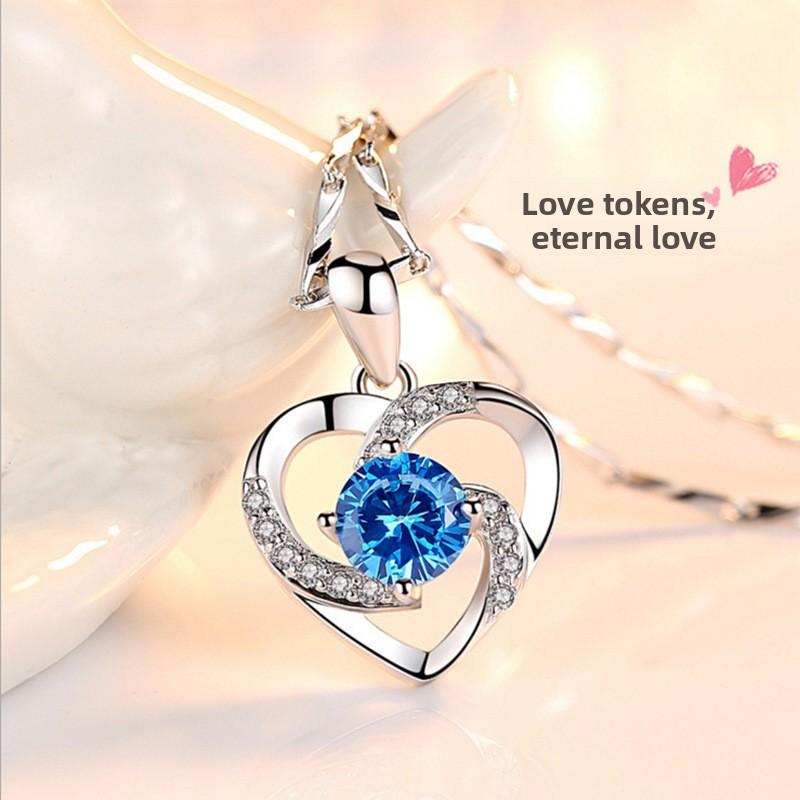 Silver Plated Heart Pendant Necklace for Women Minimalist Crystal Jewelry with Diamond Accents