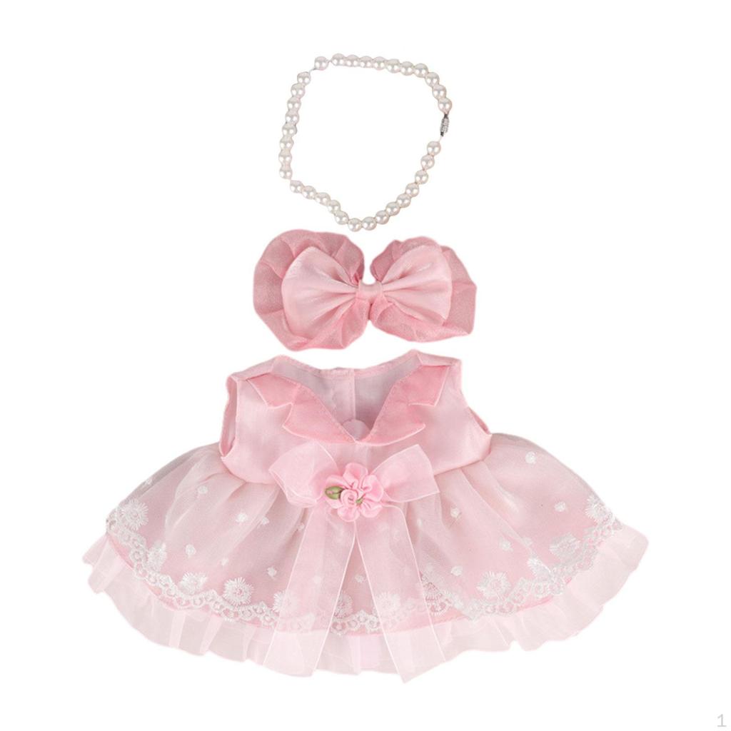3 Pieces Doll Dress with Ribbon Hairpin Necklace, Miniature Clothing Accessories for 38cm Dolls,