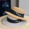 Autumn and Winter French Light Luxury Pleated Pearl Ribbon Flat Top Woolen Hat Children's Fashion Versatile Short Brim Bucket Hat Tide