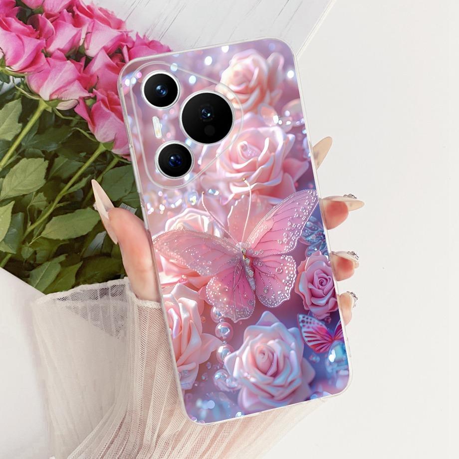 For Huawei Pura 70 70Pro 70 Ultra Pura 80 pro Pro+ Phone Case Clear Soft TPU Bumper Cover Cool Cartoon Butterfly Flower Funda