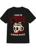 Casual Crew Neck T-shirt with "I Run On Coffee and Horror Movies" Print