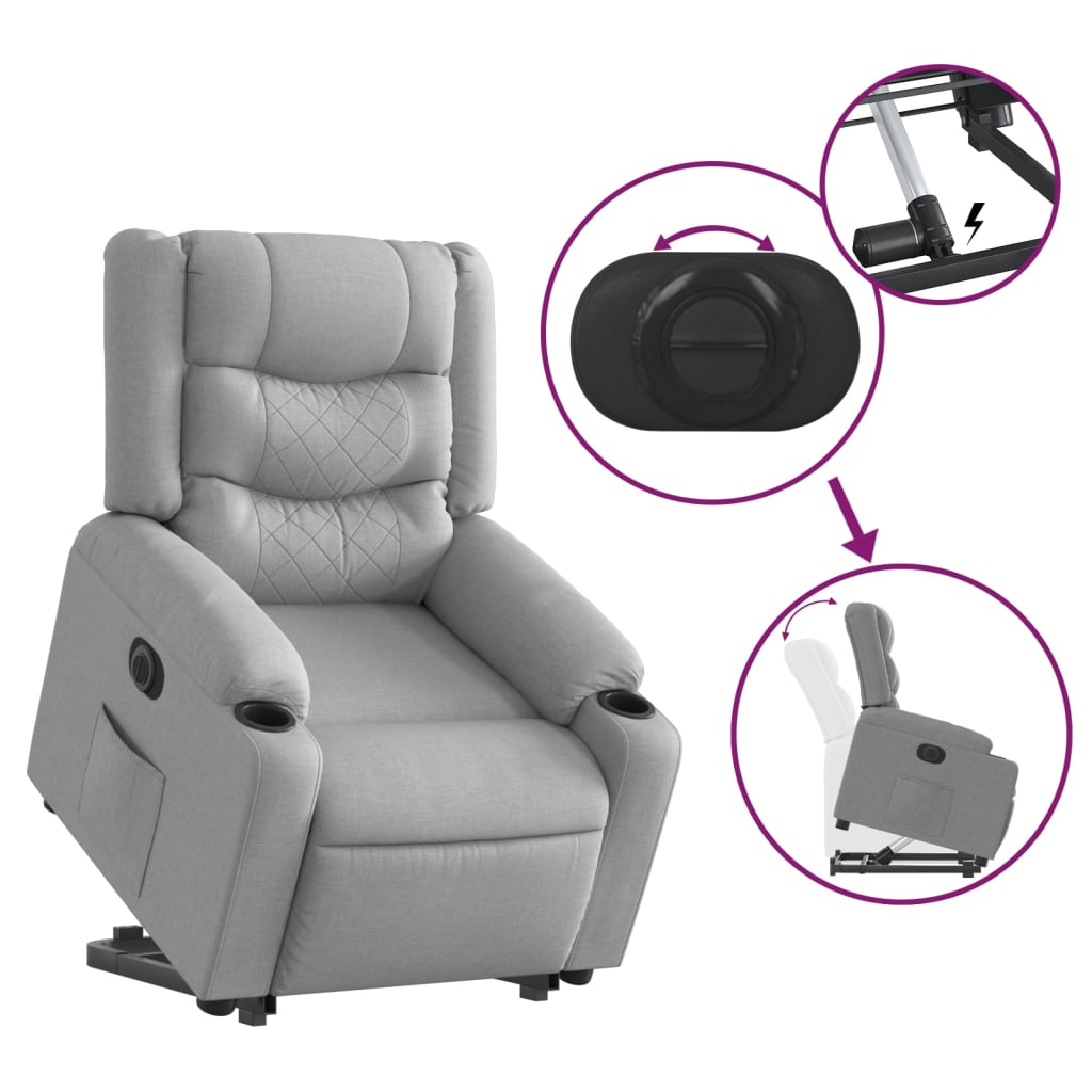 Electric Recliner Chair with Rising Function Light Grey Fabric