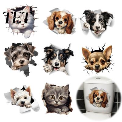 Peel Stick Wall Decor Cartoon Dog Toilet Lid Sticker, 3D Effect Puppy Decal for & Waterproof Stickers Lid, Animal Decoration Sticker Home Office
