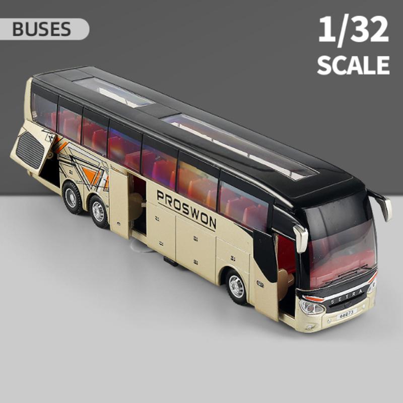 1/32 Electric Tourist Toy Traffic Bus Alloy Car Model Diecasts Simulation Metal Toy Business Bus Model Sound and Light Childrens Gift