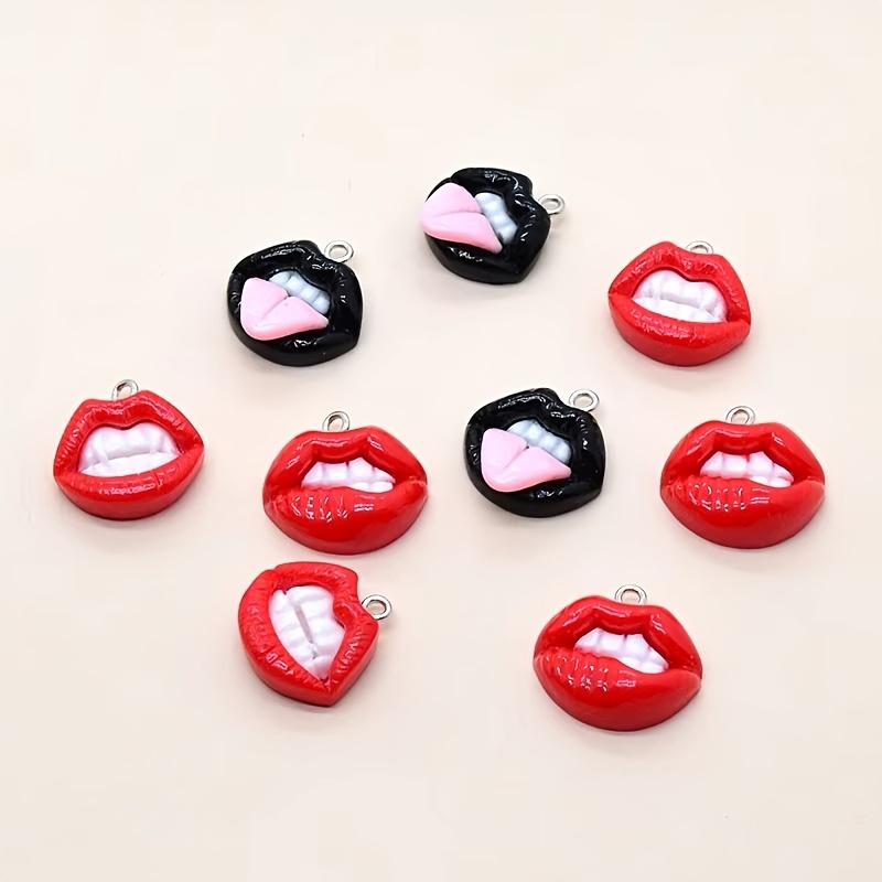 6-piece fun and sexy red lip resin pendant set - hip-hop style pendant, suitable for DIY earrings, keychains, and jewelry making
