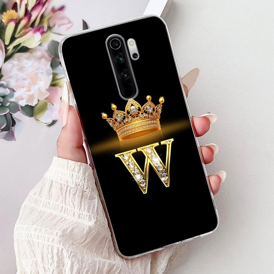 Fashion Crown Initial Letter Case For Xiaomi Redmi Note 8 Pro Note8 8T Soft Silicone TPU Cover For Redmi Note 8 8Pro Phone Cases