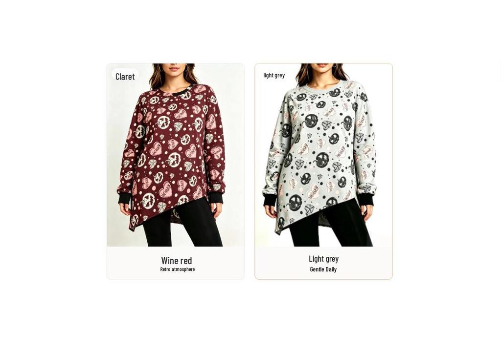 European Halloween Heart Pumpkin Print Long Sleeve with Ribbed Cuffs and Irregular Hem (2026 Style)