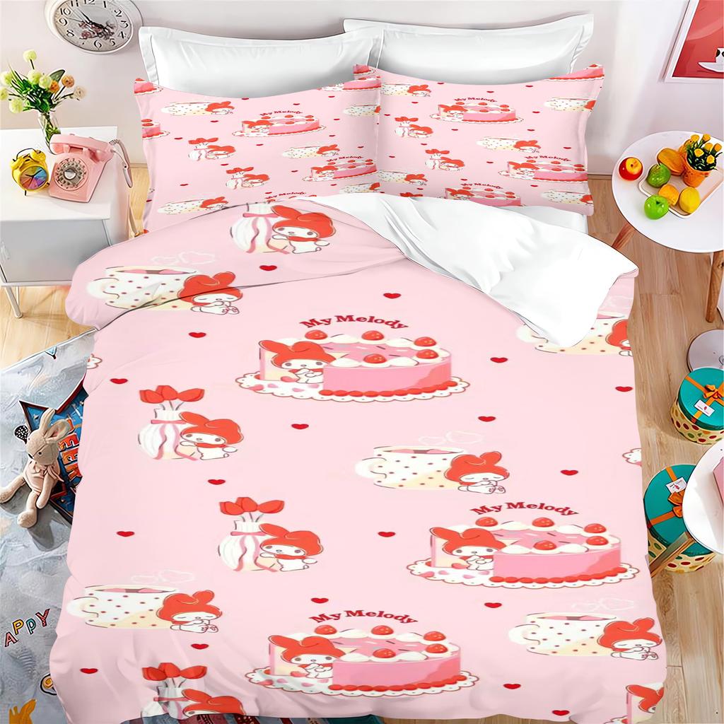 MINISO Cartoon Quilt Cover My Melody for Boys and Girls Sanrio Double Duvet 3Pcs Printing Home Bedding Custom Made Set King Size