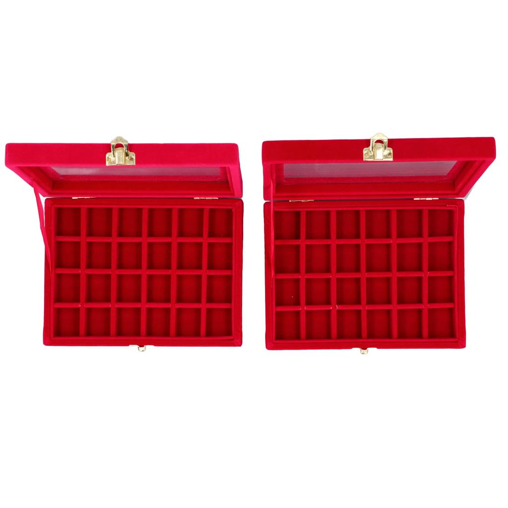 2pcs Velvet Jewelry Storage Box 24 Grids Jewelry Ring Display Box with Transparent Lid for Earrings Rings Bracelets