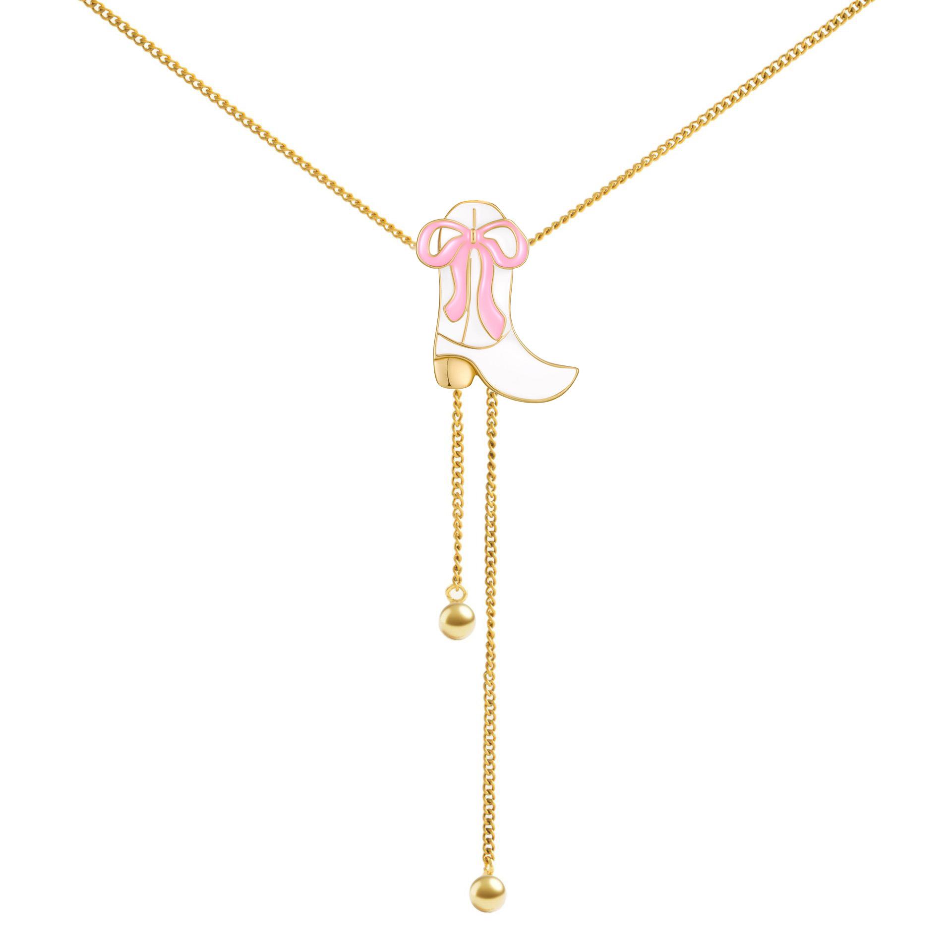 

Western Cowgirl Boots Necklace with Pink Bow Pendant