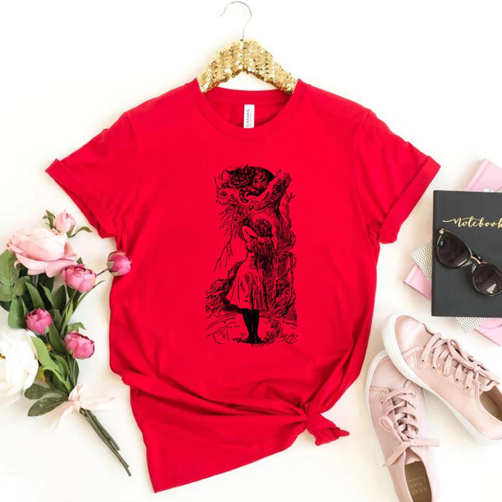 Alice Wonderland T Shirt Cheshire Cat Vintage Illustration TeeCute Trendy Unbirthday Party Shirt Mom Shirt Unisex Casual Tops