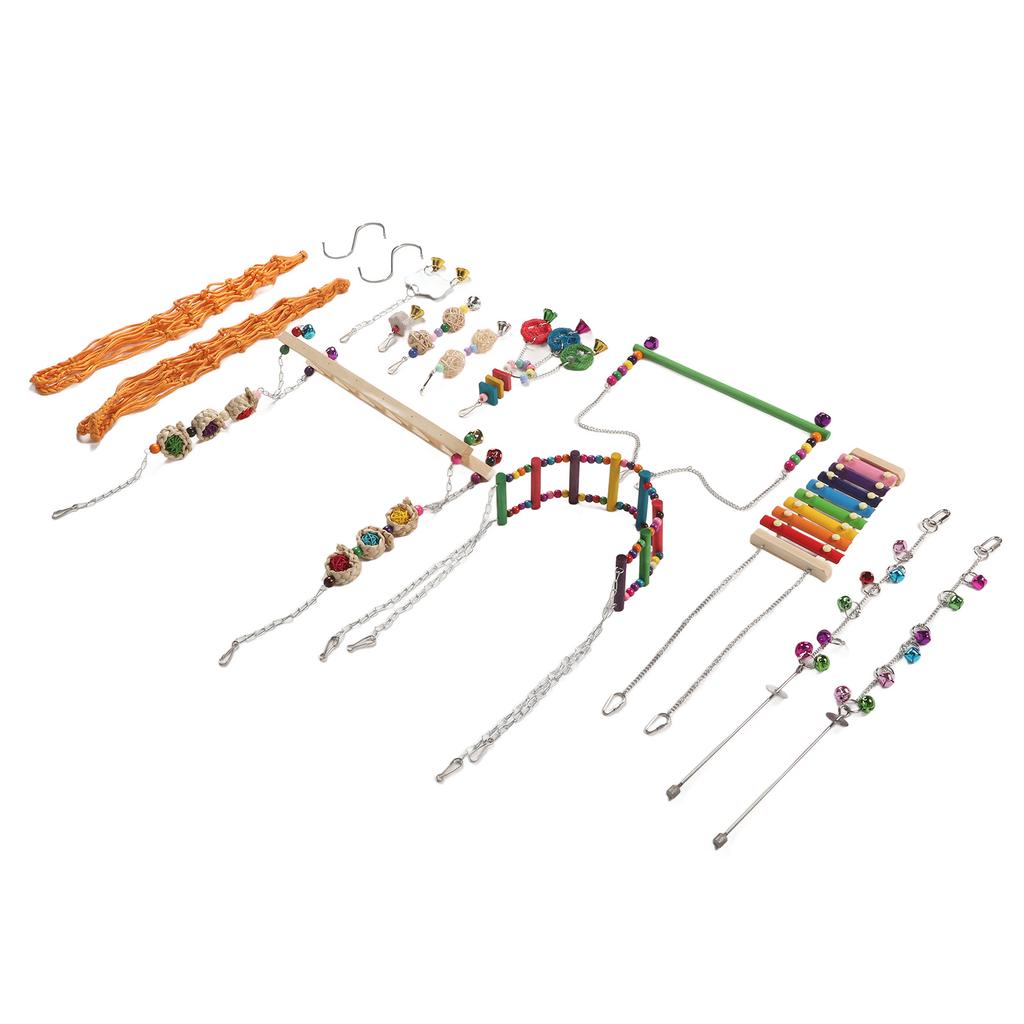 12pcs Chicken Coop Toys Colourful Lyre Swing Suspension Bridge Ladder Fruit Forks Mirror Rattan