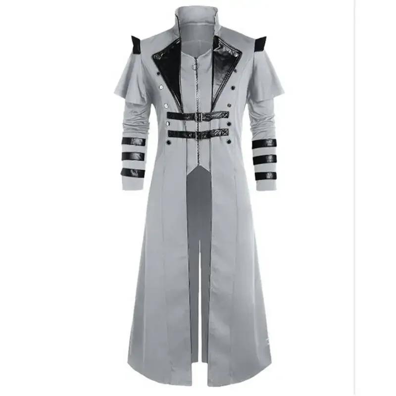 Banchetto di Corte Medievale Cerniera Lunga Spacco Costume di Scena Abbigliamento Stile Cappotto da Uomo Design alla Moda ed Elegante
