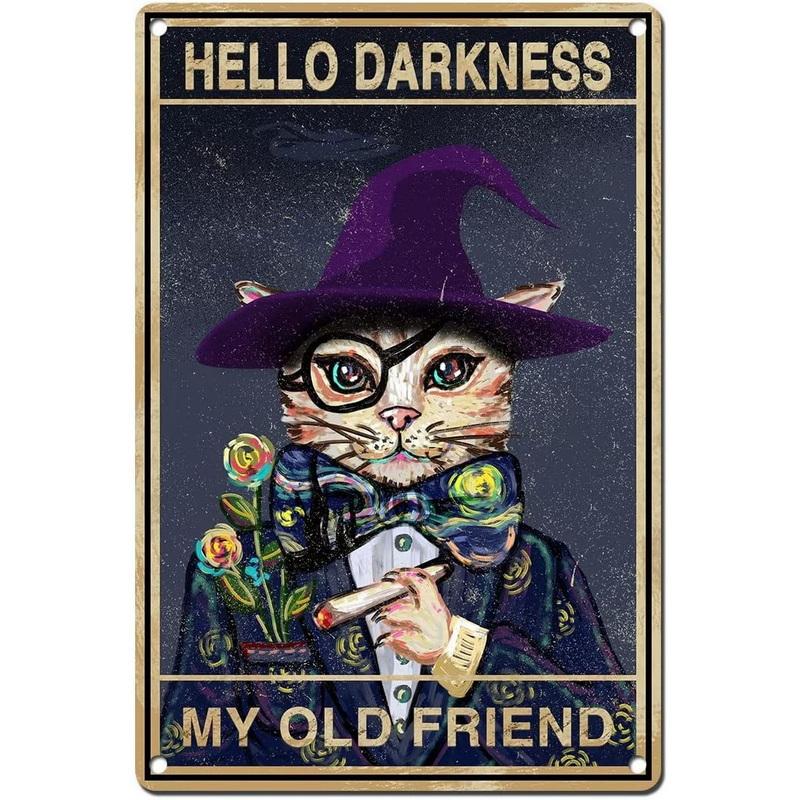 Hisun Tin Sign Vintage Funny Cat Coffee Themed Metal Tin Sign Retro Cute Kitten Wall Art Decor for Home Kitchen Cafe Bar Rustic Iron Painting P