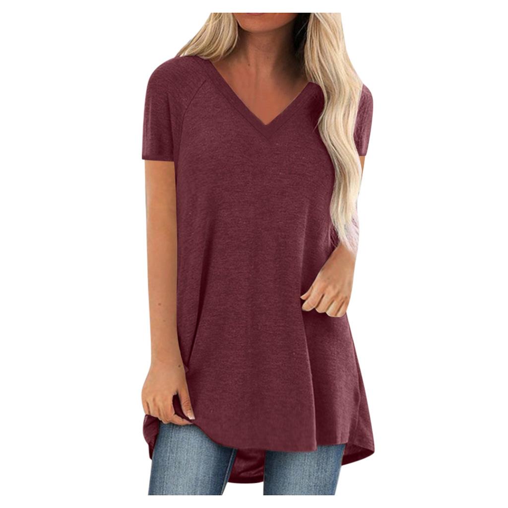 Women's V-Neck Swallowtail Short-Sleeved T-Shirt Set - 3 Pieces, Daily Casual Wear