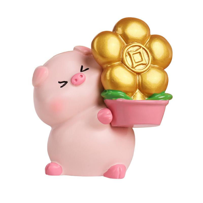 Resin Pig Figurine With Lucky Symbols For Home Decor And Giftgiving