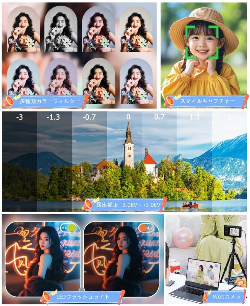 YULINJIA 5K Dijital Fotoğraf Makinesi, Akıllı Telefonlara Wi-Fi ile Aktarım, 72MP Çözünürlük, 64GB Micro SD Kart, Otomatik Odaklama, 16x Dijital Zoom, LED Işık, Web Kamerası,