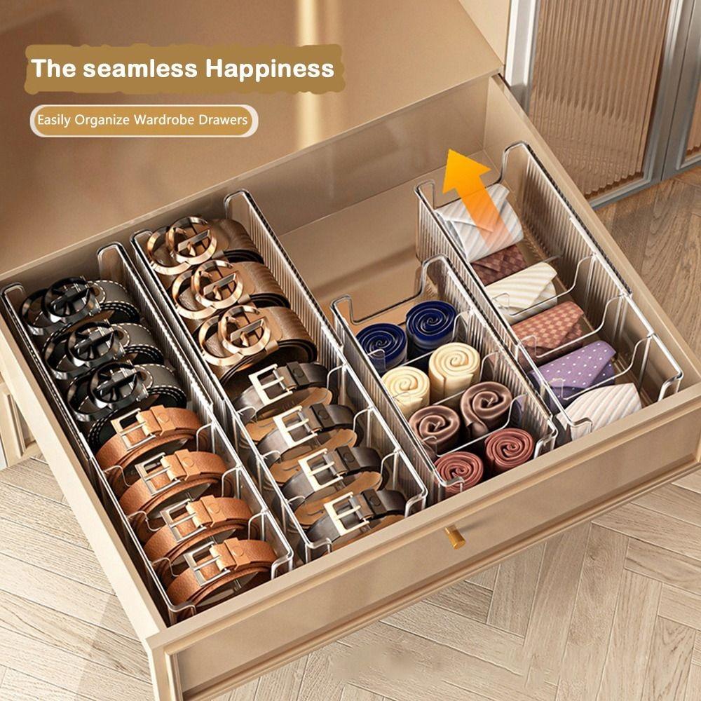 Transparent Belt Storage Box with Removable Partition Large Capacity Socks Organizer Detachable Household Belt Holder