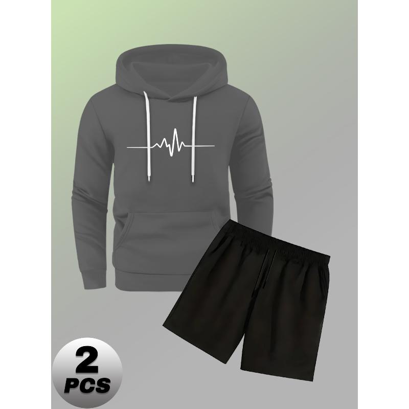 Hooded Sweatshirt 2 Piece Set Men's Polyester Elastic Waist Shorts Breathable