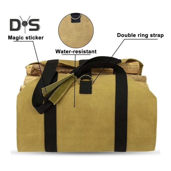 Bolsa de lona para almacenar leña con asa reforzada, tela impermeable, diseño plegable, bolsa para transportar leña