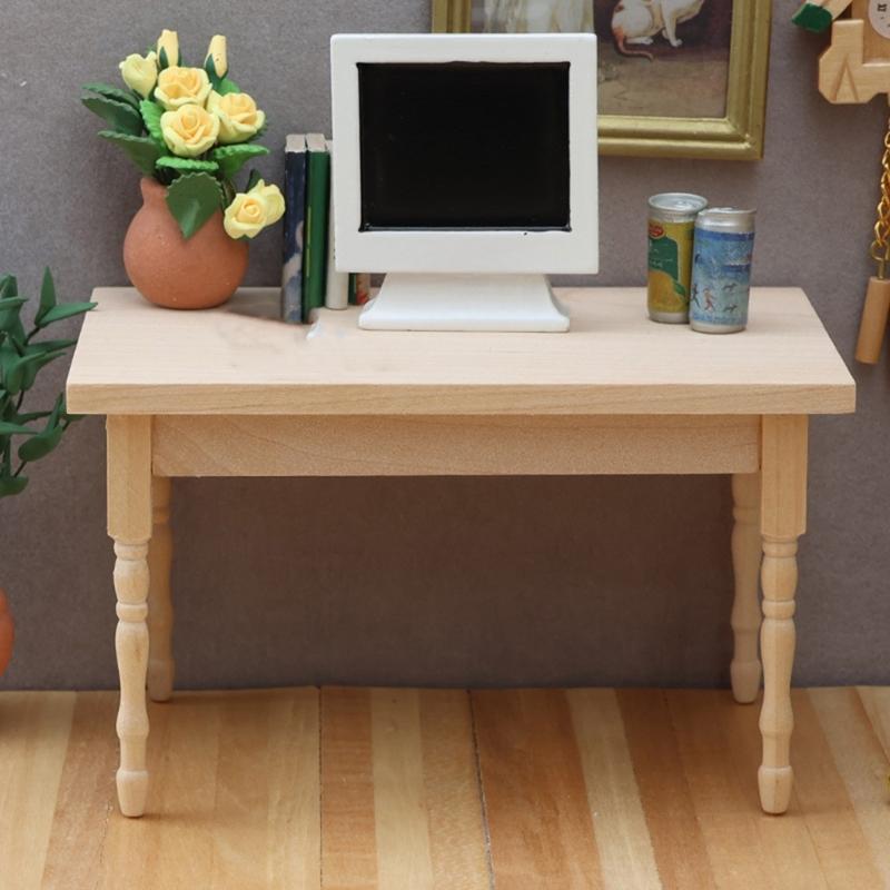 Unfinished Wooden Doll House Table 1:12 Scale Miniature Dining Table Furniture Ornament For Art Painting 11.8x7.6x7cm
