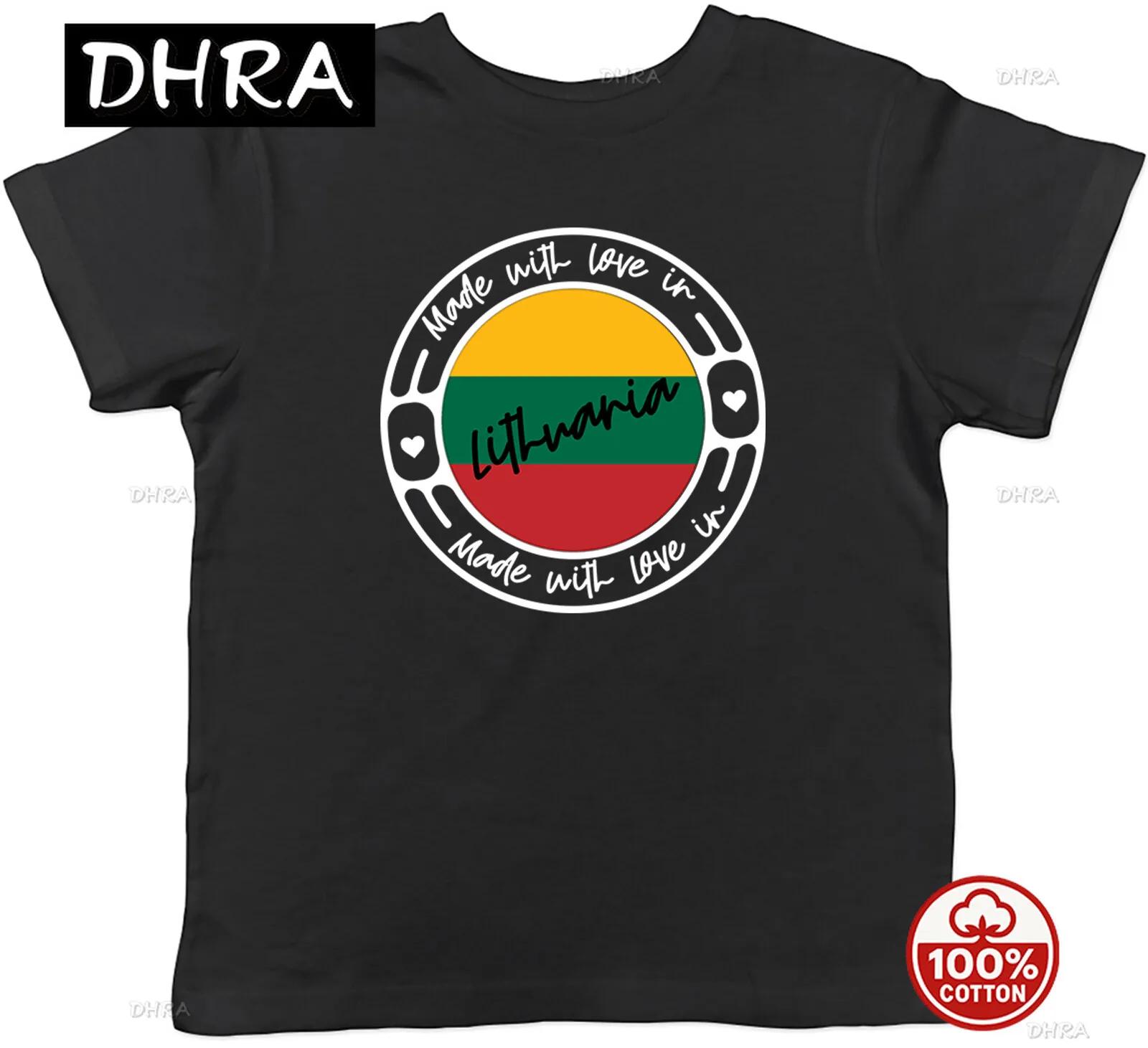 

Made with Love in Lithuania Country Childrens Kids TShirt Boys Girls Gift with Cool Gothic Casual Top Unisex Classic Funny S