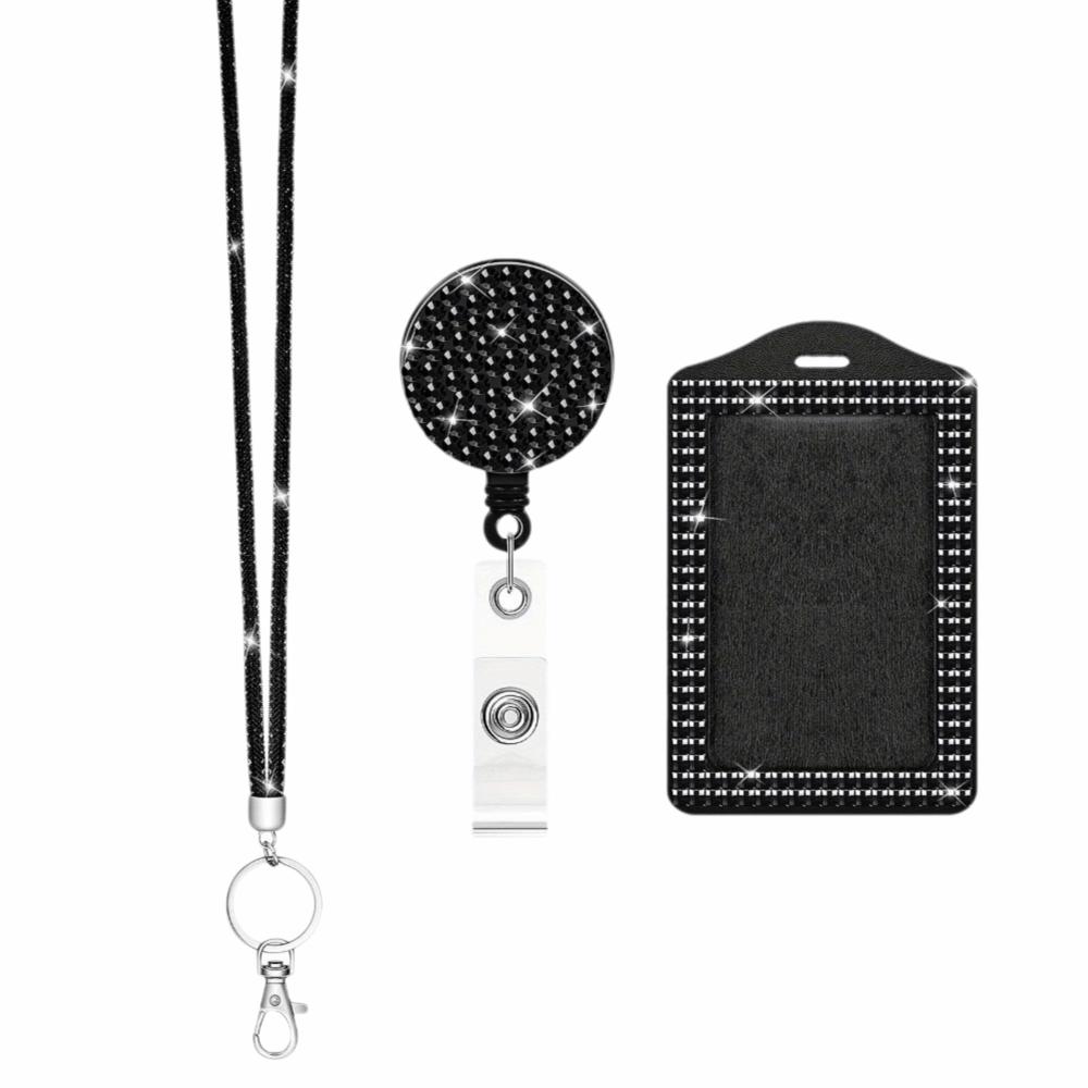Retractable Lanyard ID Holder with Lanyard Bling Retractable Badge Holder for Teachers чёрный