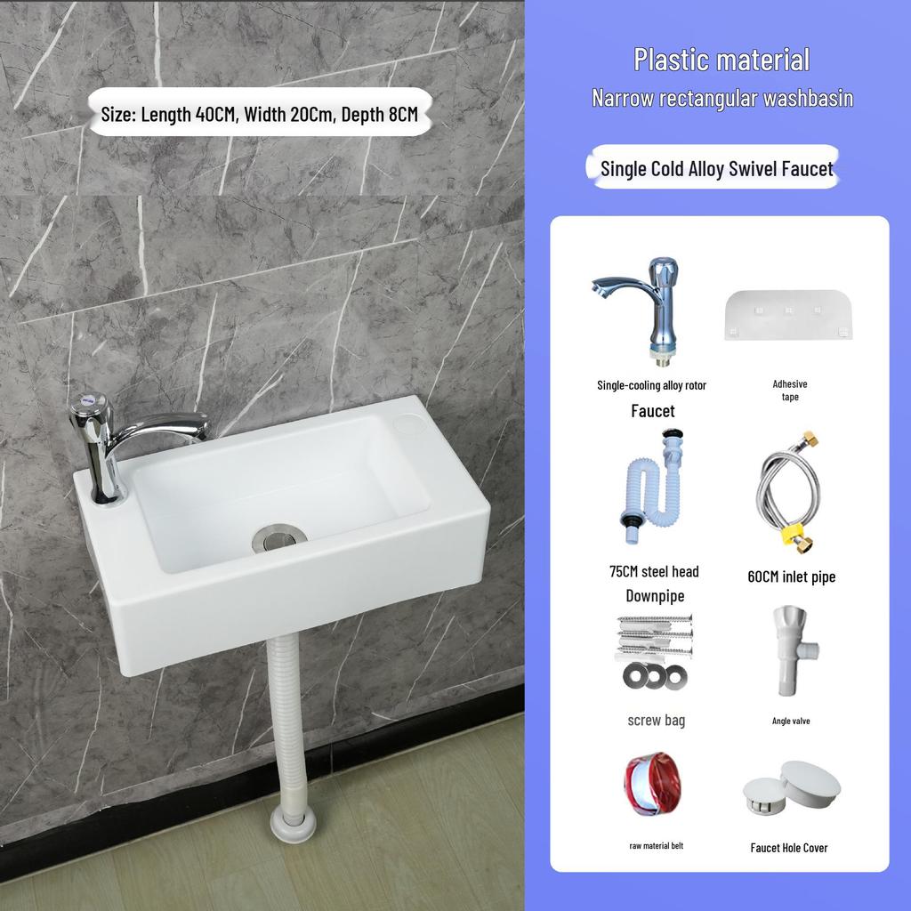 Compact Wall-Mounted Rectangular Washbasin for Small Spaces