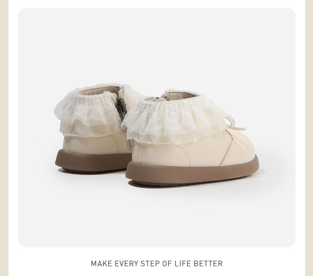 Girls' Autumn-Winter Princess Boots - Cotton-Lined Leather Toddler Shoes with Lace and Velvet Accents