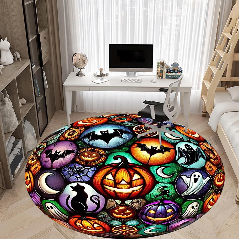 1pc Halloween Stained Glass Chair Carpet for Office Non-Slip, Machine Washable Rug for Office, Room - Polyester, Machine Made yy251029149