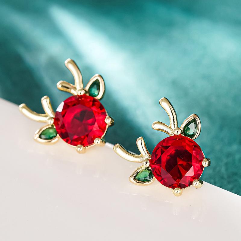 Cute Antler Shaped Women Stud Earrings Inlaid Shining CZ Christmas Elegant Accessories Festival Party Jewelry for Lady